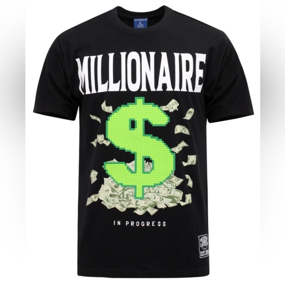 Black Graphic T-Shirt with Green Dollar Sign